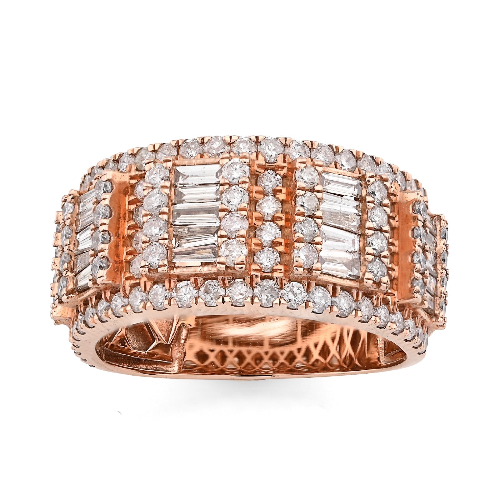 14K Rose Gold 3.75CT Round/Baguette Natural Diamond Men Band Ring 10.3g - Elite Jewelers - Rings