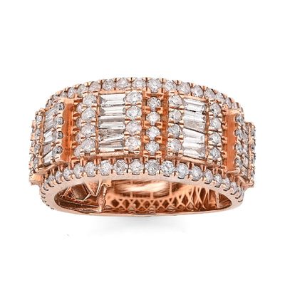 14K Rose Gold 3.75CT Round/Baguette Natural Diamond Men Band Ring 10.3g - Elite Jewelers - Rings