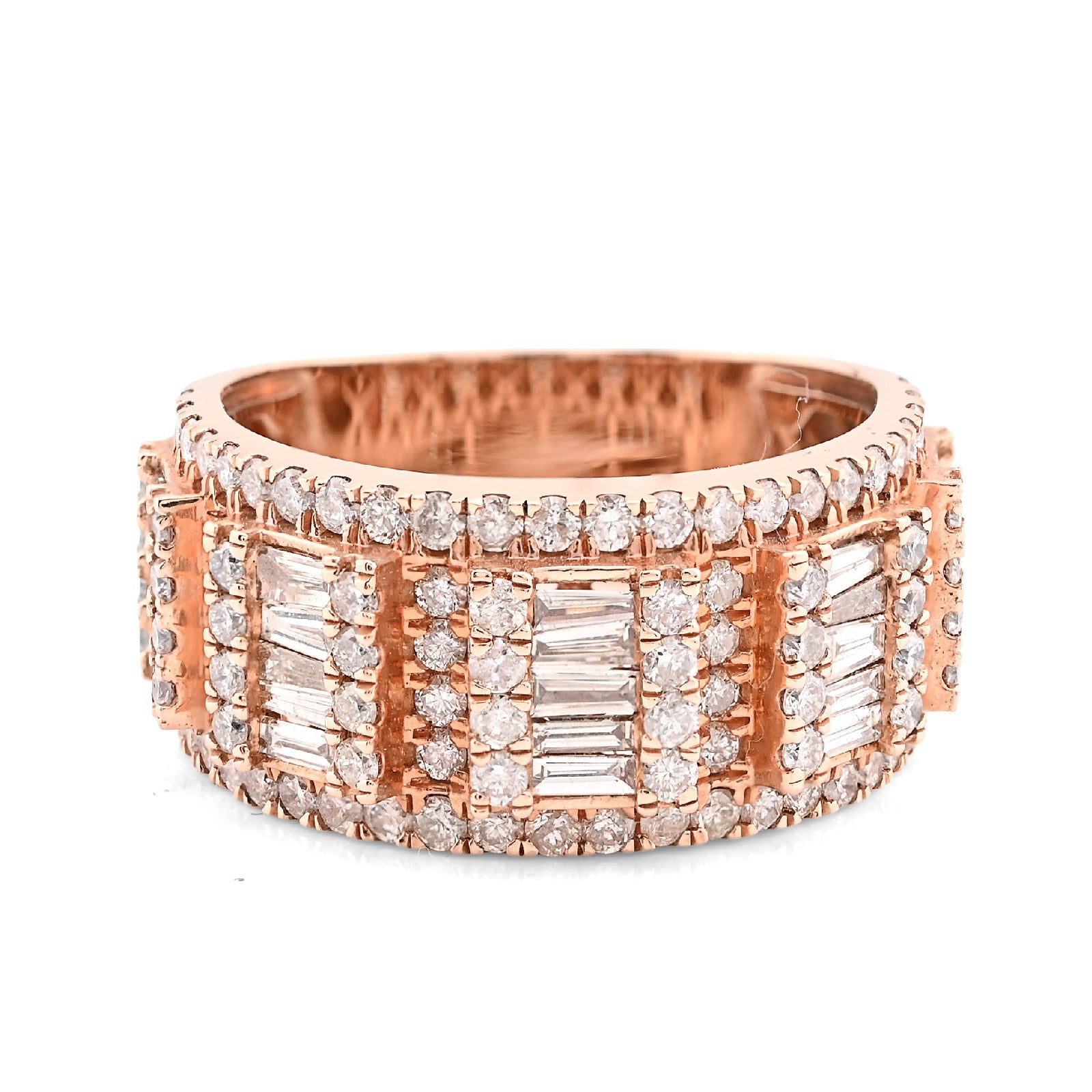 14K Rose Gold 3.75CT Round/Baguette Natural Diamond Men Band Ring 10.3g - Elite Jewelers - Rings
