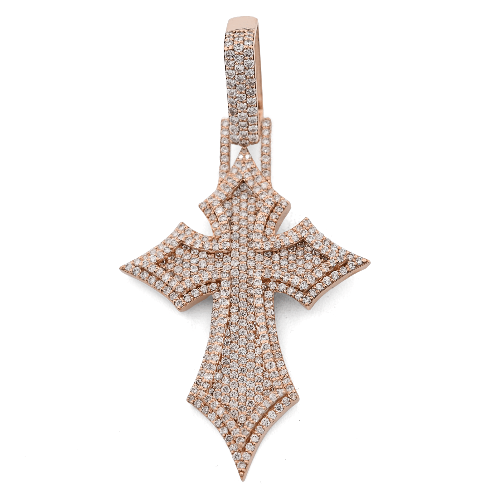 14k Rose Gold 4.27CTW Natural Diamond ICED OUT Gothic Cross Pendant 23.1g Charm - Elite Jewelers - Charms & Pendants