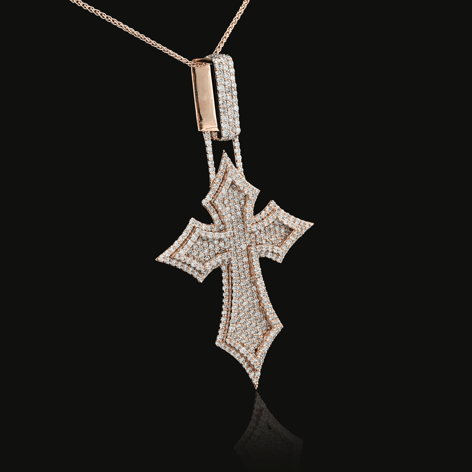 14k Rose Gold 4.27CTW Natural Diamond ICED OUT Gothic Cross Pendant 23.1g Charm - Elite Jewelers - Charms & Pendants