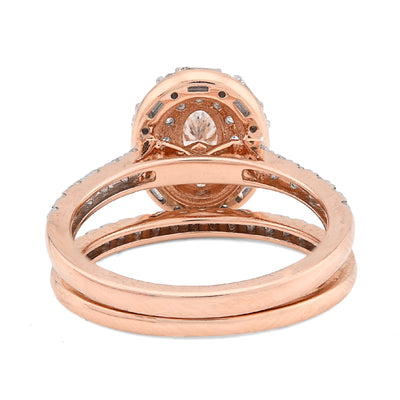 14K Rose Gold Oval Solitare & Baguette 1.25CT Natural Diamond Bridal WOmen RIng - Elite Jewelers - Rings