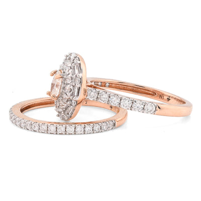 14K Rose Gold Oval Solitare & Baguette 1.25CT Natural Diamond Bridal WOmen RIng - Elite Jewelers - Rings