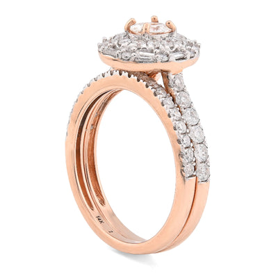 14K Rose Gold Oval Solitare & Baguette 1.25CT Natural Diamond Bridal WOmen RIng - Elite Jewelers - Rings