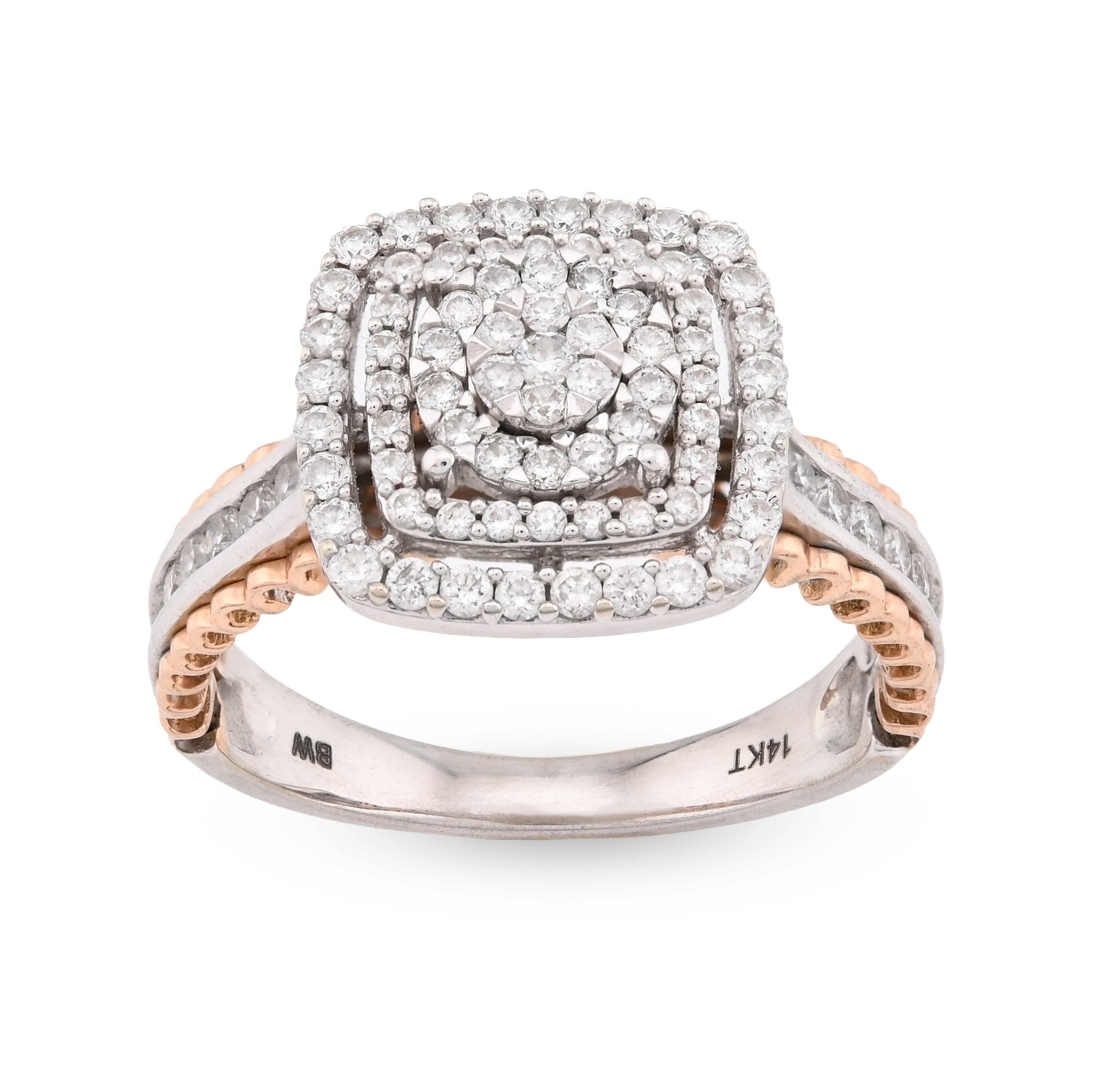 14K Rose/White Gold 2.65CT Natural Diamond Square Shape Cluster Flower Women RIng - Elite Jewelers - Rings