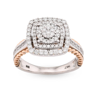 14K Rose/White Gold 2.65CT Natural Diamond Square Shape Cluster Flower Women RIng - Elite Jewelers - Rings