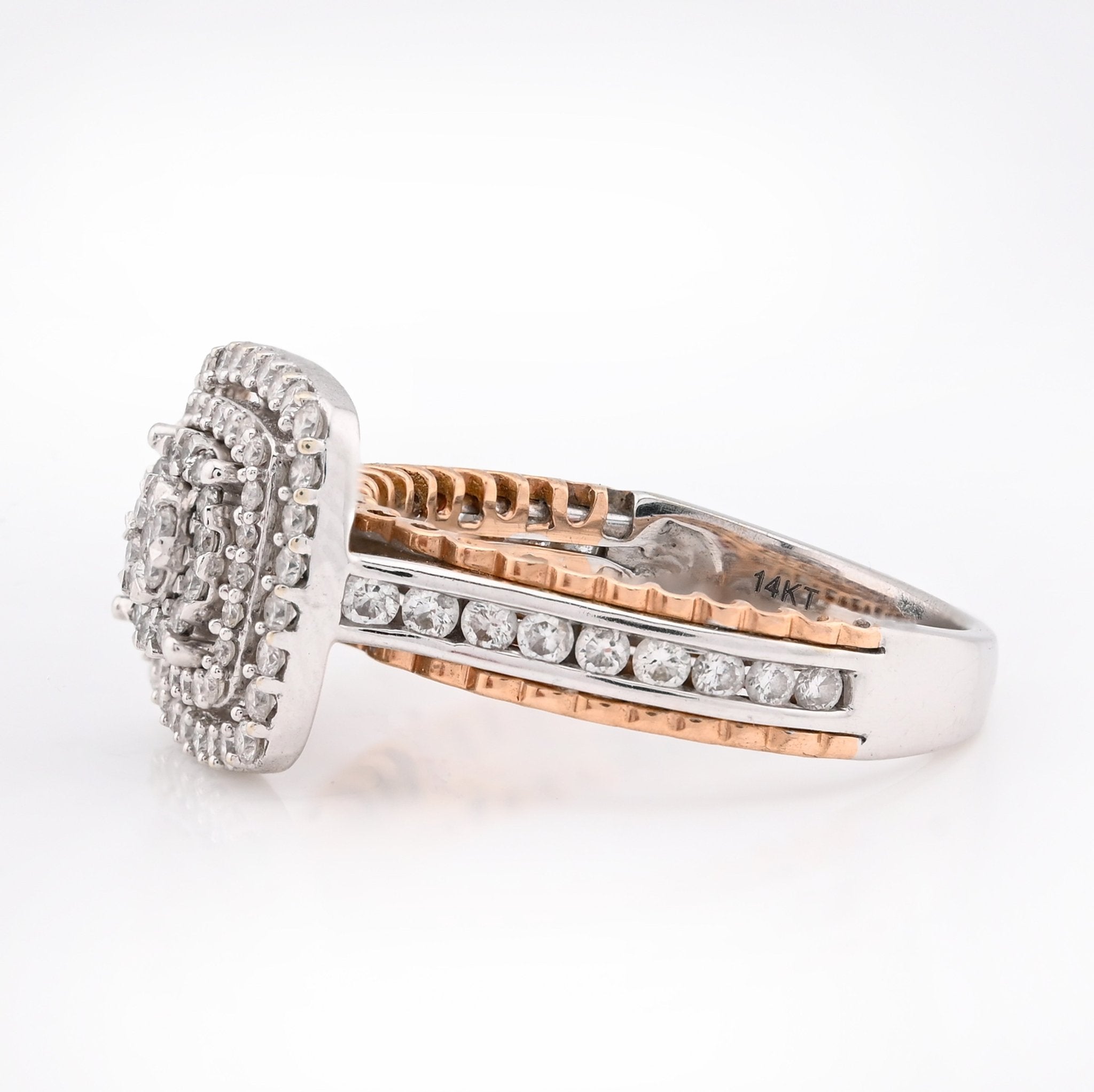 14K Rose/White Gold 2.65CT Natural Diamond Square Shape Cluster Flower Women RIng - Elite Jewelers - Rings