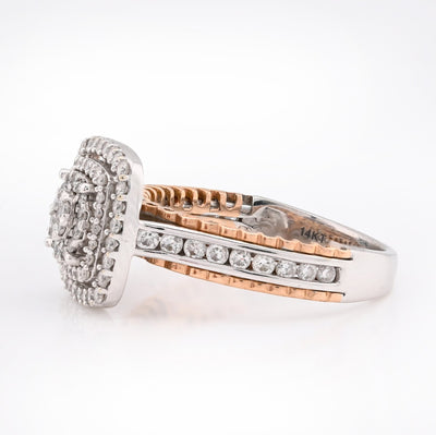 14K Rose/White Gold 2.65CT Natural Diamond Square Shape Cluster Flower Women RIng - Elite Jewelers - Rings