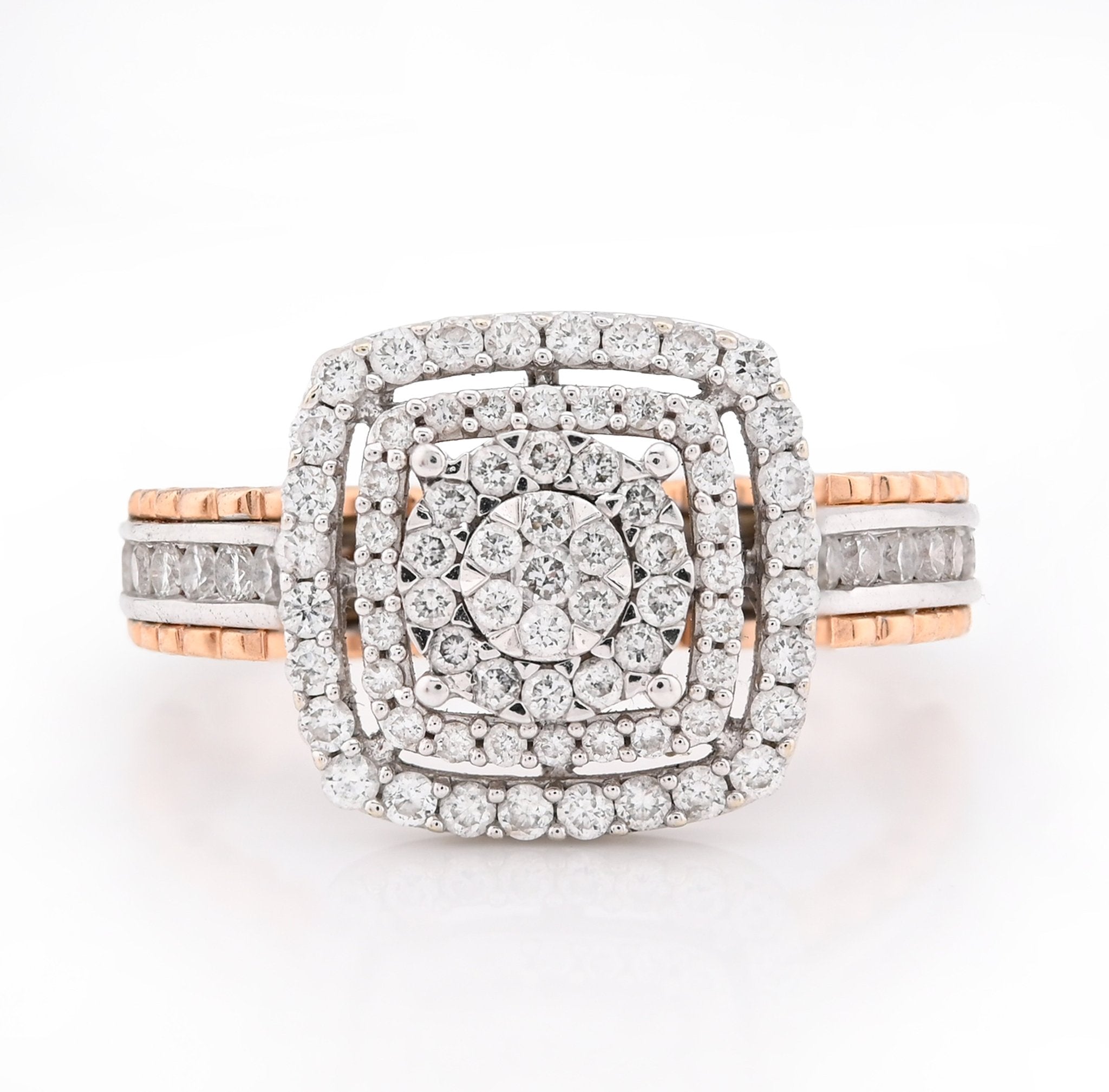 14K Rose/White Gold 2.65CT Natural Diamond Square Shape Cluster Flower Women RIng - Elite Jewelers - Rings