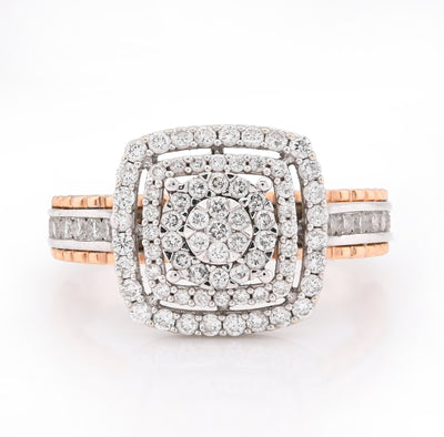 14K Rose/White Gold 2.65CT Natural Diamond Square Shape Cluster Flower Women RIng - Elite Jewelers - Rings