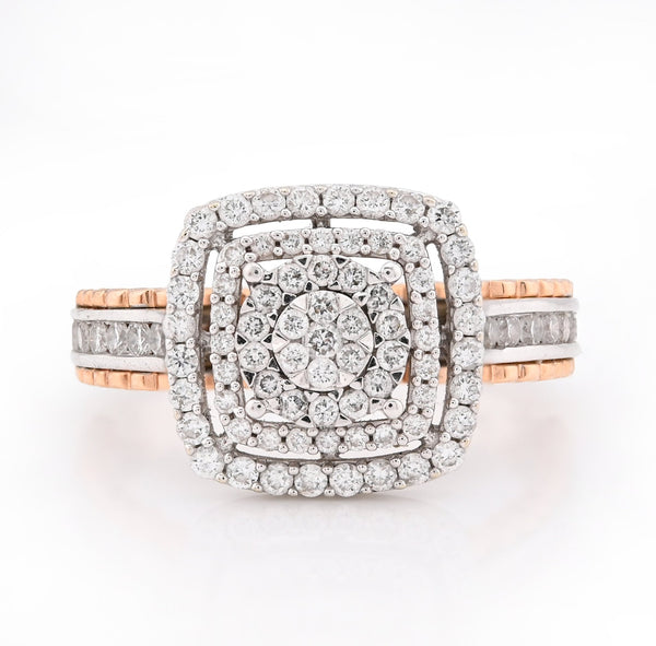 14K Rose/White Gold 2.65CT Natural Diamond Square Shape Cluster Flower Women RIng - Elite Jewelers - Rings