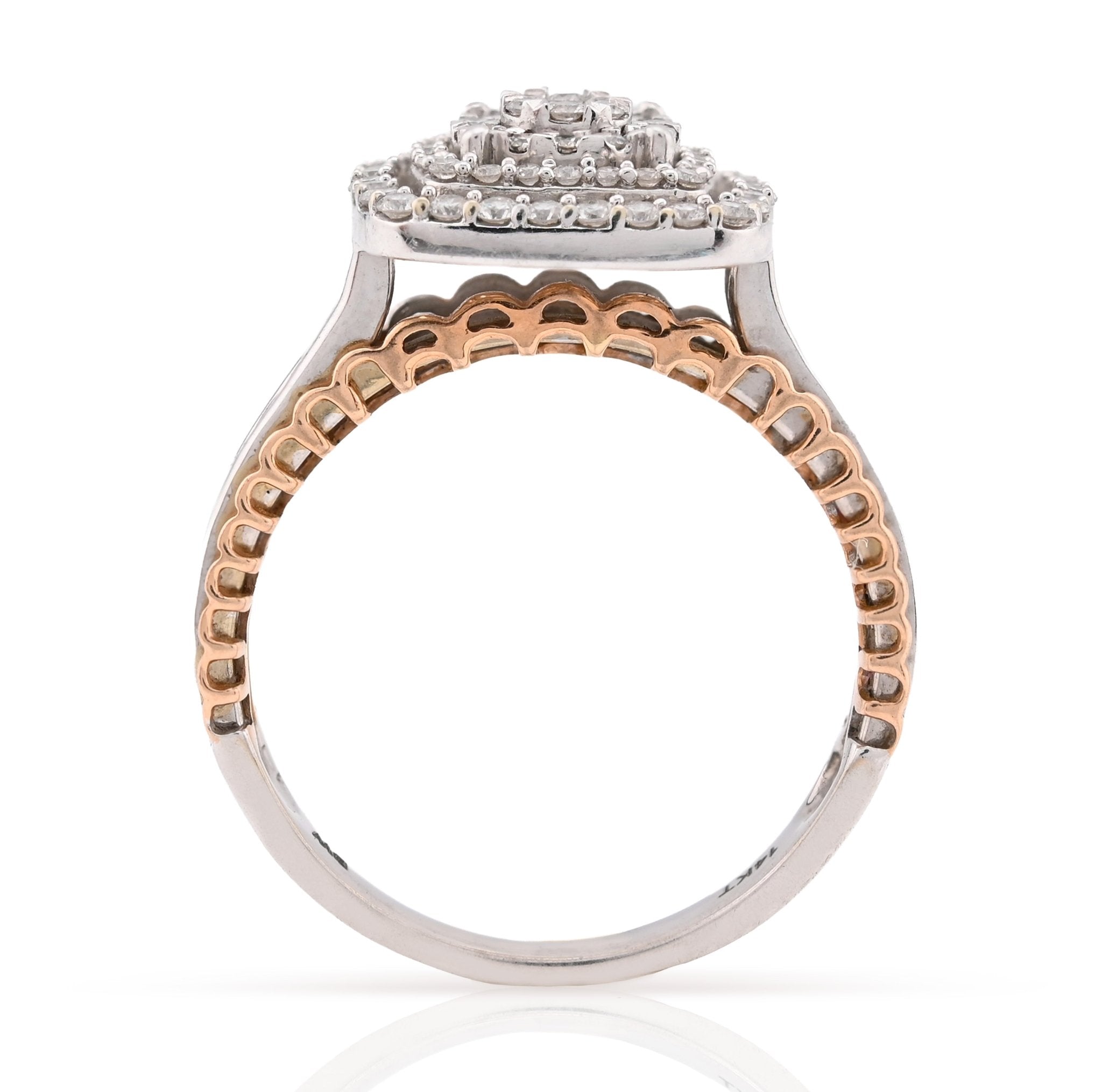 14K Rose/White Gold 2.65CT Natural Diamond Square Shape Cluster Flower Women RIng - Elite Jewelers - Rings