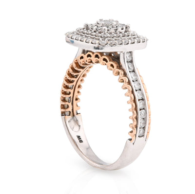 14K Rose/White Gold 2.65CT Natural Diamond Square Shape Cluster Flower Women RIng - Elite Jewelers - Rings