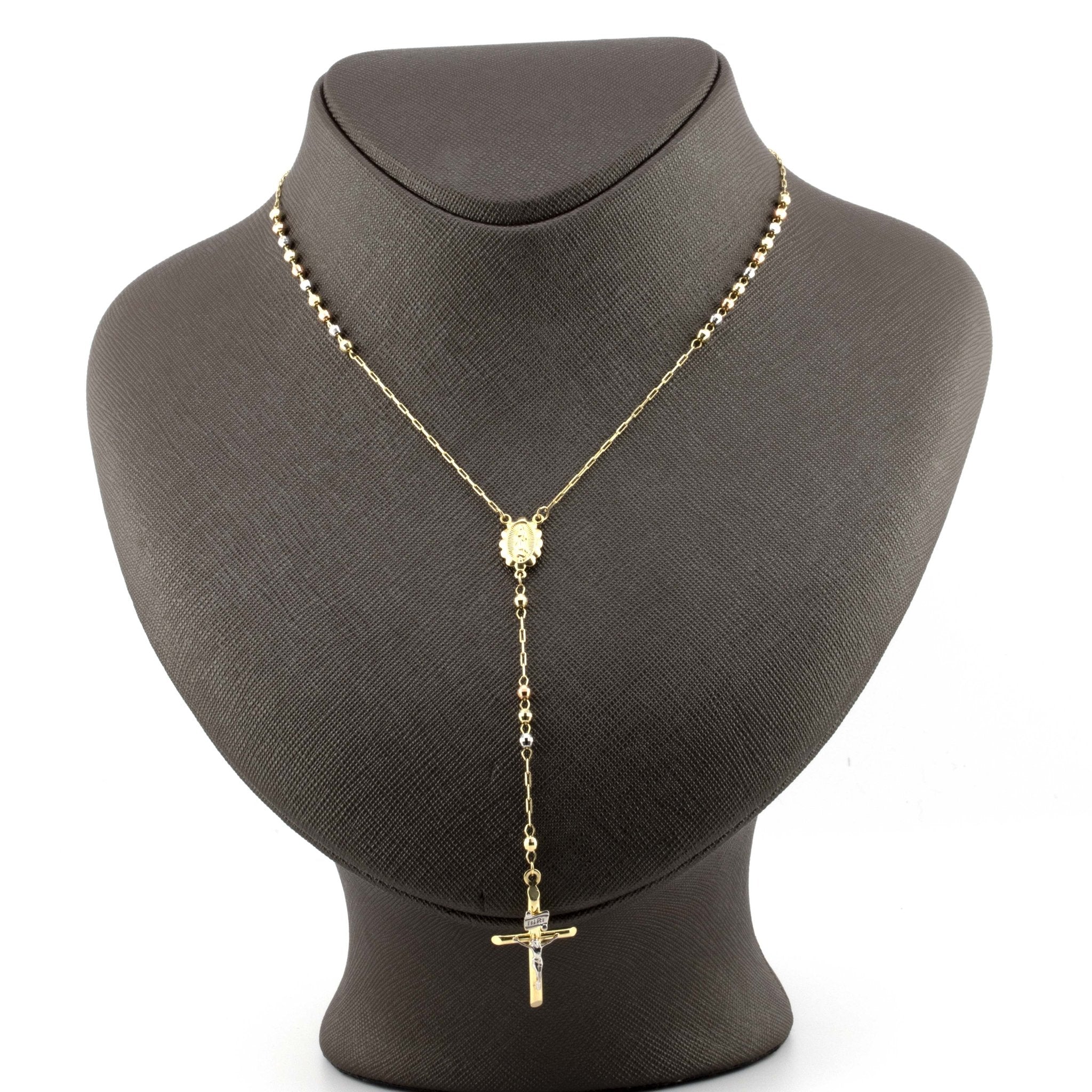 14K Tri Color Gold Beaded Rosary 26" 7.3gm 3mm - Elite Jewelers - Necklaces & Chains