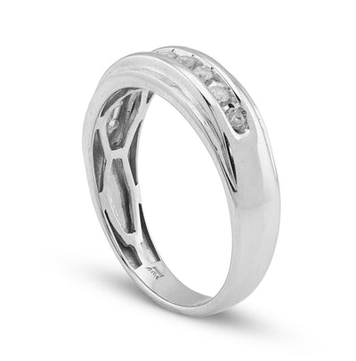 14K White Gold 0.26CT Natural Diamond Centre Row Men Band - Elite Jewelers - Rings