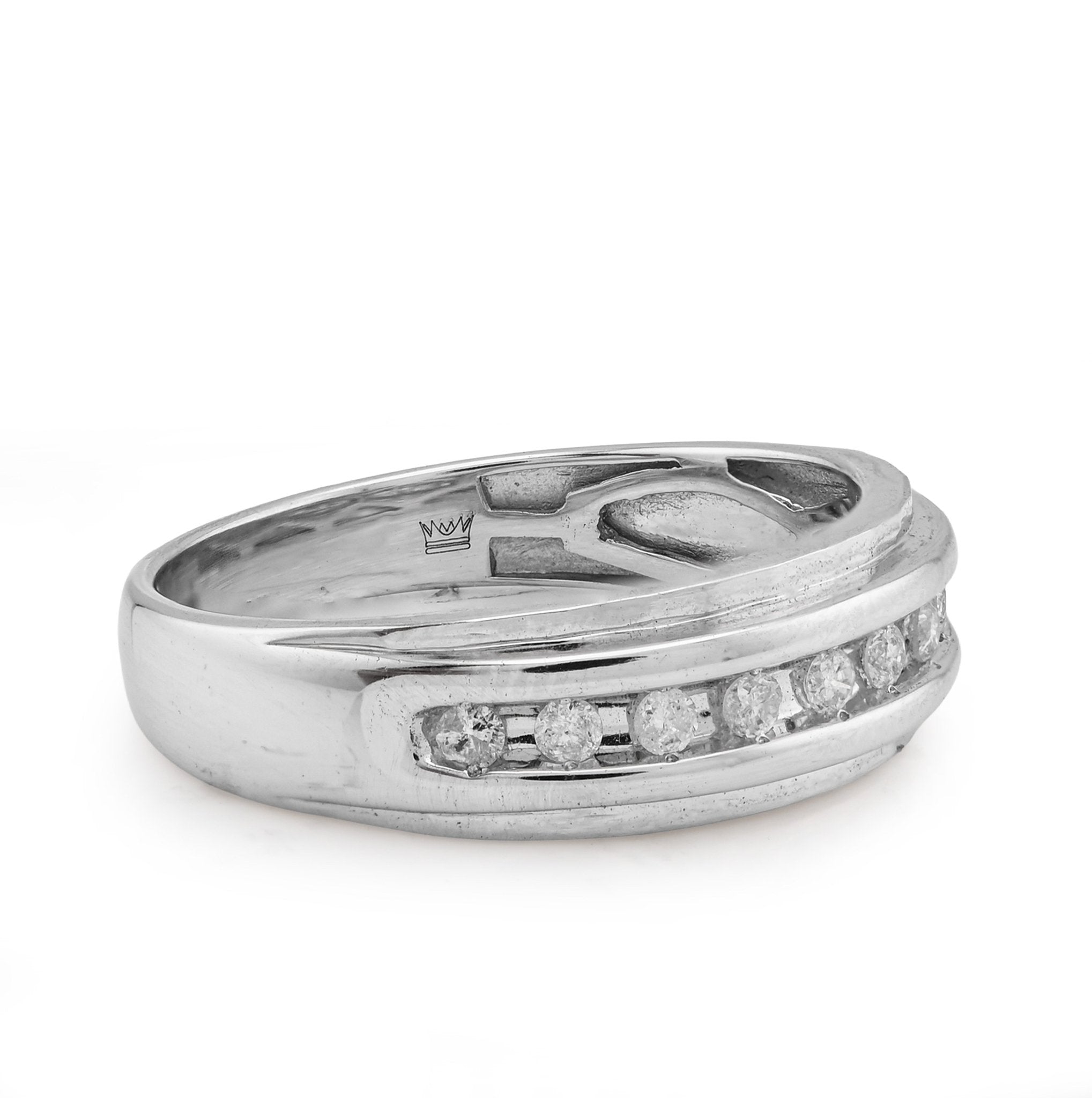 14K White Gold 0.26CT Natural Diamond Centre Row Men Band - Elite Jewelers - Rings