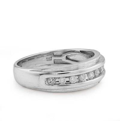 14K White Gold 0.26CT Natural Diamond Centre Row Men Band - Elite Jewelers - Rings