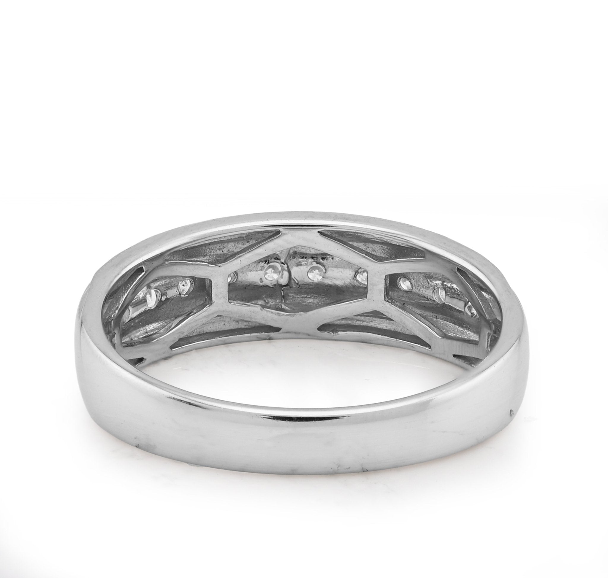 14K White Gold 0.26CT Natural Diamond Centre Row Men Band - Elite Jewelers - Rings