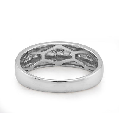 14K White Gold 0.26CT Natural Diamond Centre Row Men Band - Elite Jewelers - Rings