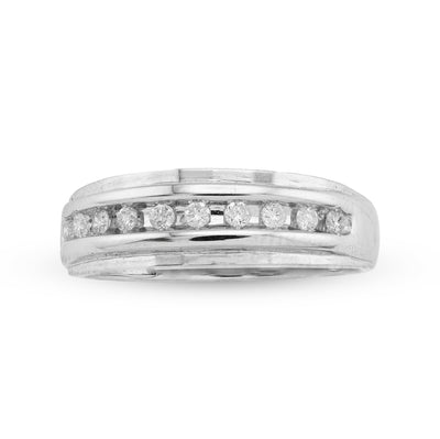 14K White Gold 0.26CT Natural Diamond Centre Row Men Band - Elite Jewelers - Rings