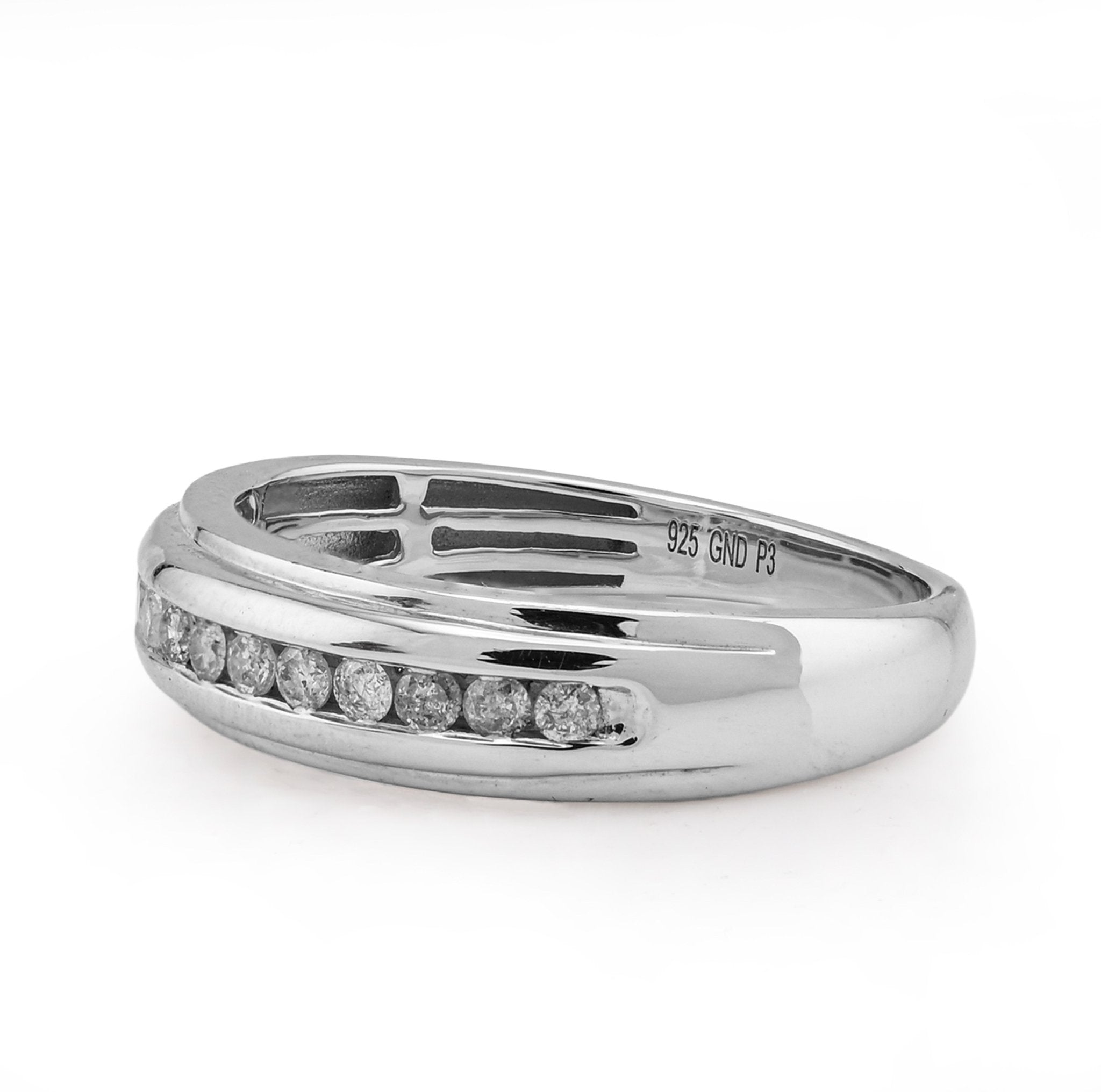 14K White Gold 0.50CT 9 Centre Natural Diamond Stone Men Band - Elite Jewelers - Rings