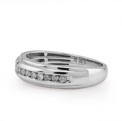 14K White Gold 0.50CT 9 Centre Natural Diamond Stone Men Band - Elite Jewelers - Rings