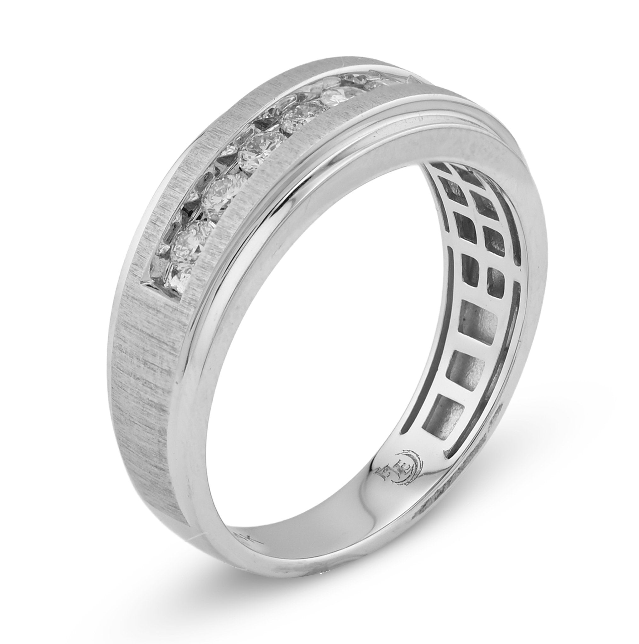 14K White Gold 0.50CT 9 Centre Natural Diamond Stone Men Band - Elite Jewelers - Rings