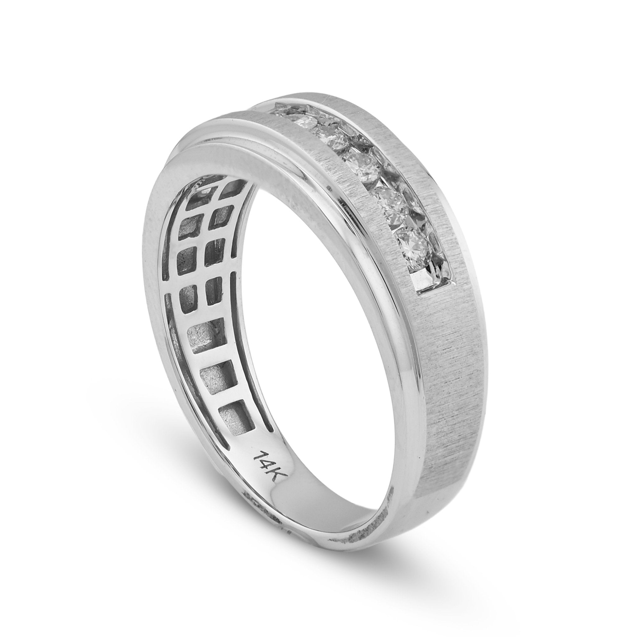 14K White Gold 0.50CT 9 Centre Natural Diamond Stone Men Band - Elite Jewelers - Rings