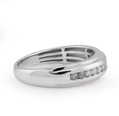 14K White Gold 0.50CT 9 Centre Natural Diamond Stone Men Band - Elite Jewelers - Rings