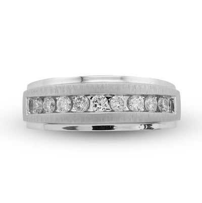 14K White Gold 0.50CT 9 Centre Natural Diamond Stone Men Band - Elite Jewelers - Rings