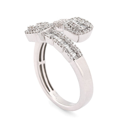 14K White Gold 0.50CT Natural Diamond Round/Baguette Wrap Women Ring - Elite Jewelers - Rings