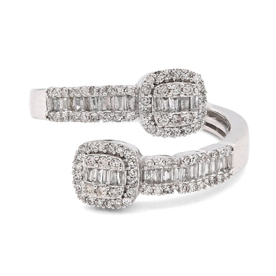 14K White Gold 0.50CT Natural Diamond Round/Baguette Wrap Women Ring - Elite Jewelers - Rings