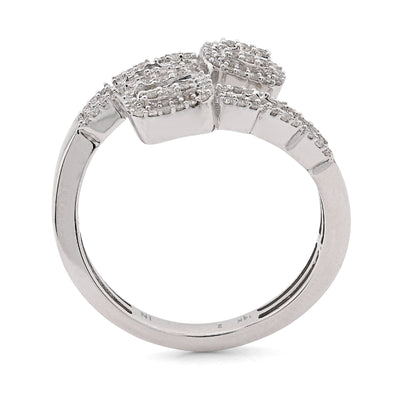 14K White Gold 0.50CT Natural Diamond Round/Baguette Wrap Women Ring - Elite Jewelers - Rings