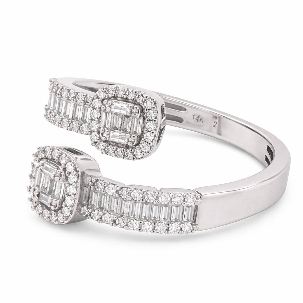 14K White Gold 0.50CT Natural Diamond Round/Baguette Wrap Women Ring - Elite Jewelers - Rings