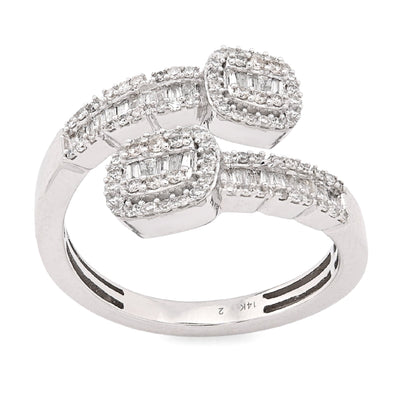14K White Gold 0.50CT Natural Diamond Round/Baguette Wrap Women Ring - Elite Jewelers - Rings