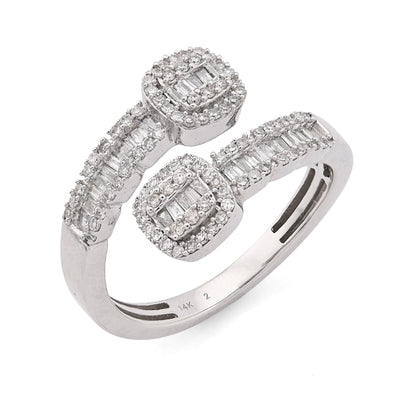 14K White Gold 0.50CT Natural Diamond Round/Baguette Wrap Women Ring - Elite Jewelers - Rings
