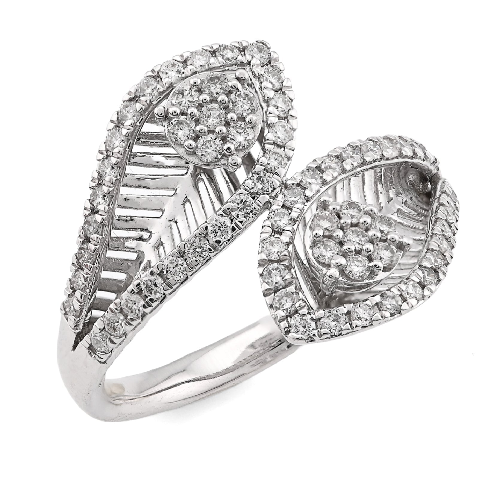 14K White gold 0.50CT natural Diamond Womens Leaf shape Bypass Ring - Elite Jewelers - Rings