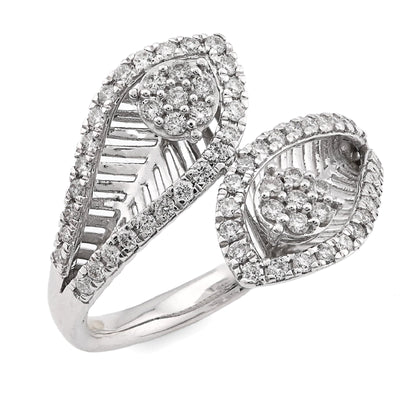 14K White gold 0.50CT natural Diamond Womens Leaf shape Bypass Ring - Elite Jewelers - Rings