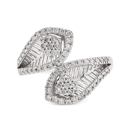 14K White gold 0.50CT natural Diamond Womens Leaf shape Bypass Ring - Elite Jewelers - Rings