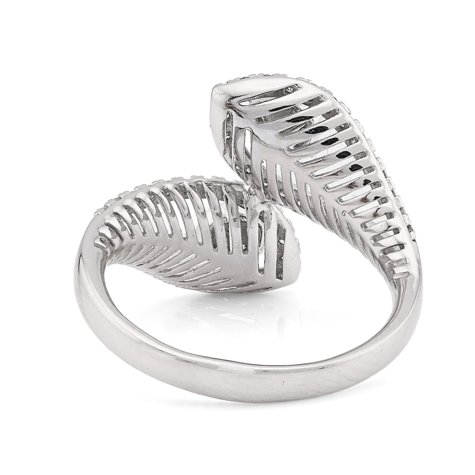14K White gold 0.50CT natural Diamond Womens Leaf shape Bypass Ring - Elite Jewelers - Rings