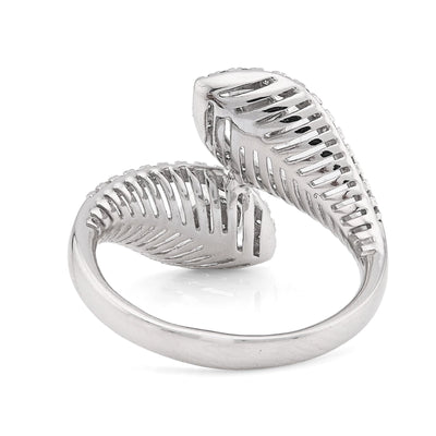14K White gold 0.50CT natural Diamond Womens Leaf shape Bypass Ring - Elite Jewelers - Rings