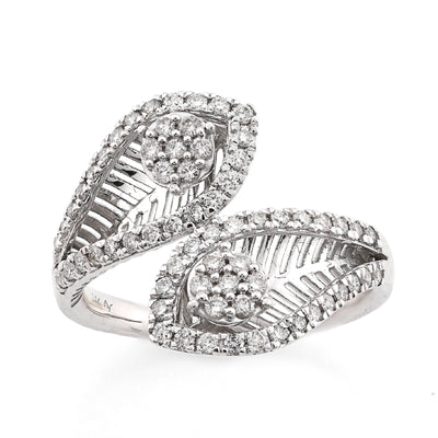 14K White gold 0.50CT natural Diamond Womens Leaf shape Bypass Ring - Elite Jewelers - Rings