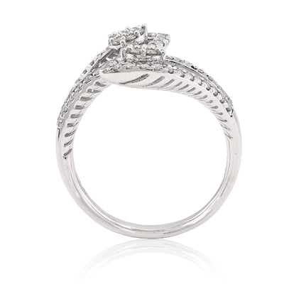 14K White gold 0.50CT natural Diamond Womens Leaf shape Bypass Ring - Elite Jewelers - Rings