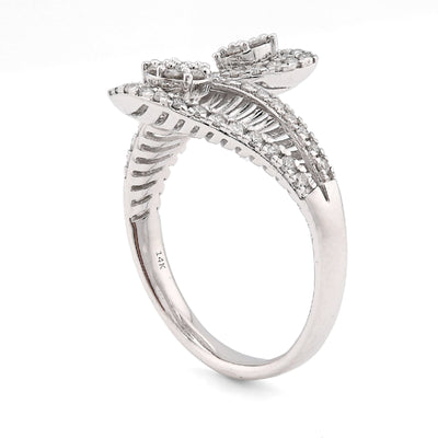14K White gold 0.50CT natural Diamond Womens Leaf shape Bypass Ring - Elite Jewelers - Rings