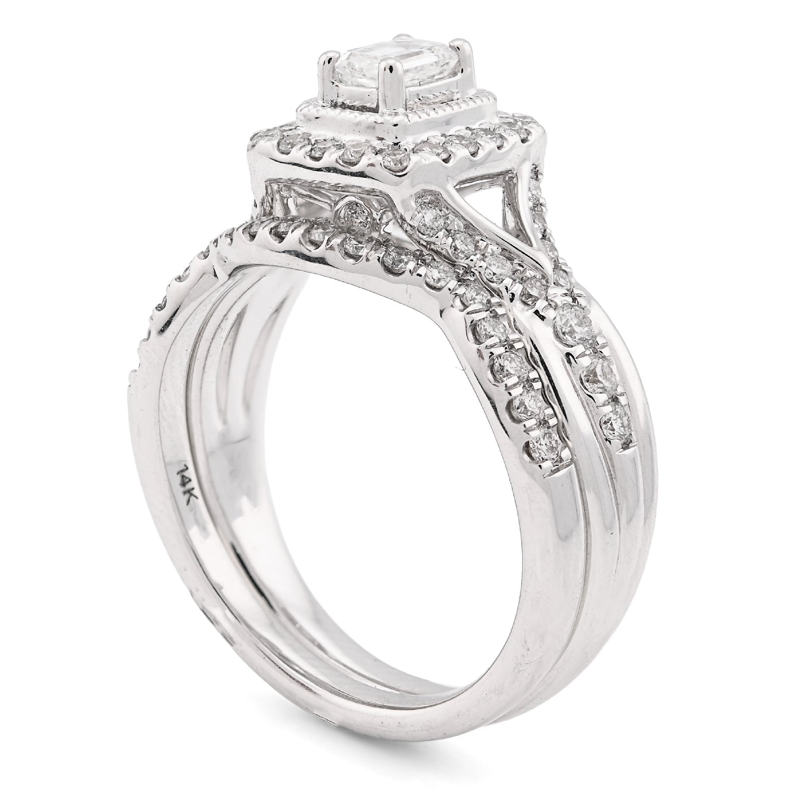 14K White Gold 0.96CT Natural DImaond Emerald Solitare Rectangular Women Wedding Ring Band - Elite Jewelers - Rings