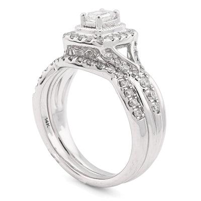 14K White Gold 0.96CT Natural DImaond Emerald Solitare Rectangular Women Wedding Ring Band - Elite Jewelers - Rings