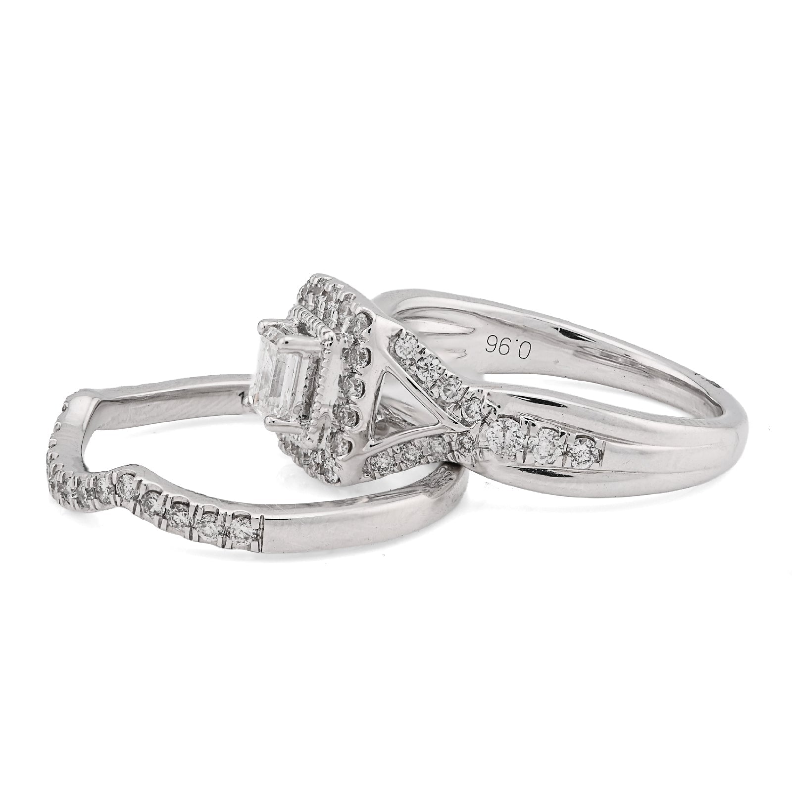 14K White Gold 0.96CT Natural DImaond Emerald Solitare Rectangular Women Wedding Ring Band - Elite Jewelers - Rings