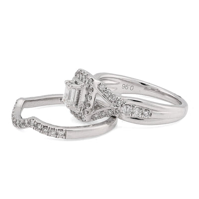 14K White Gold 0.96CT Natural DImaond Emerald Solitare Rectangular Women Wedding Ring Band - Elite Jewelers - Rings