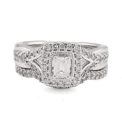 14K White Gold 0.96CT Natural DImaond Emerald Solitare Rectangular Women Wedding Ring Band - Elite Jewelers - Rings