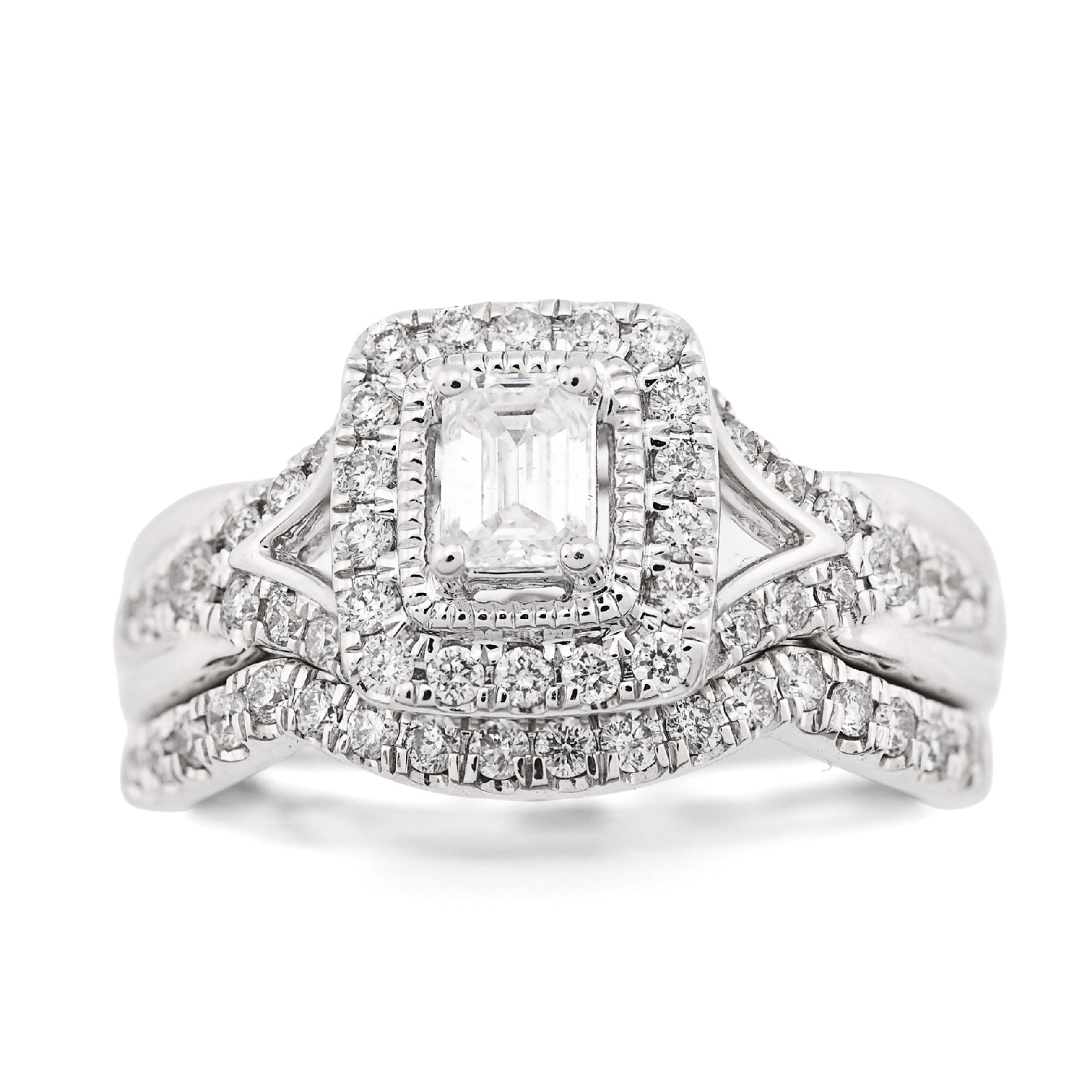 14K White Gold 0.96CT Natural DImaond Emerald Solitare Rectangular Women Wedding Ring Band - Elite Jewelers - Rings